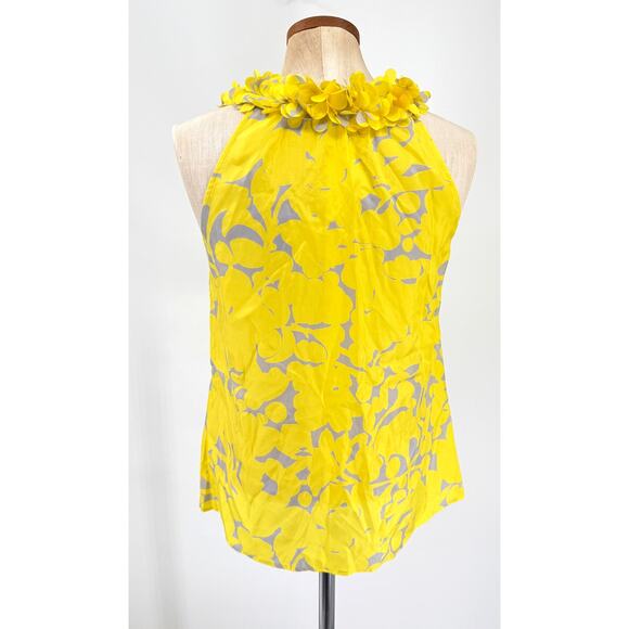 J Crew Womens 100% Silk SLeveless Blouse Yellow Purple Petal Neck Size Small - Picture 3 of 4